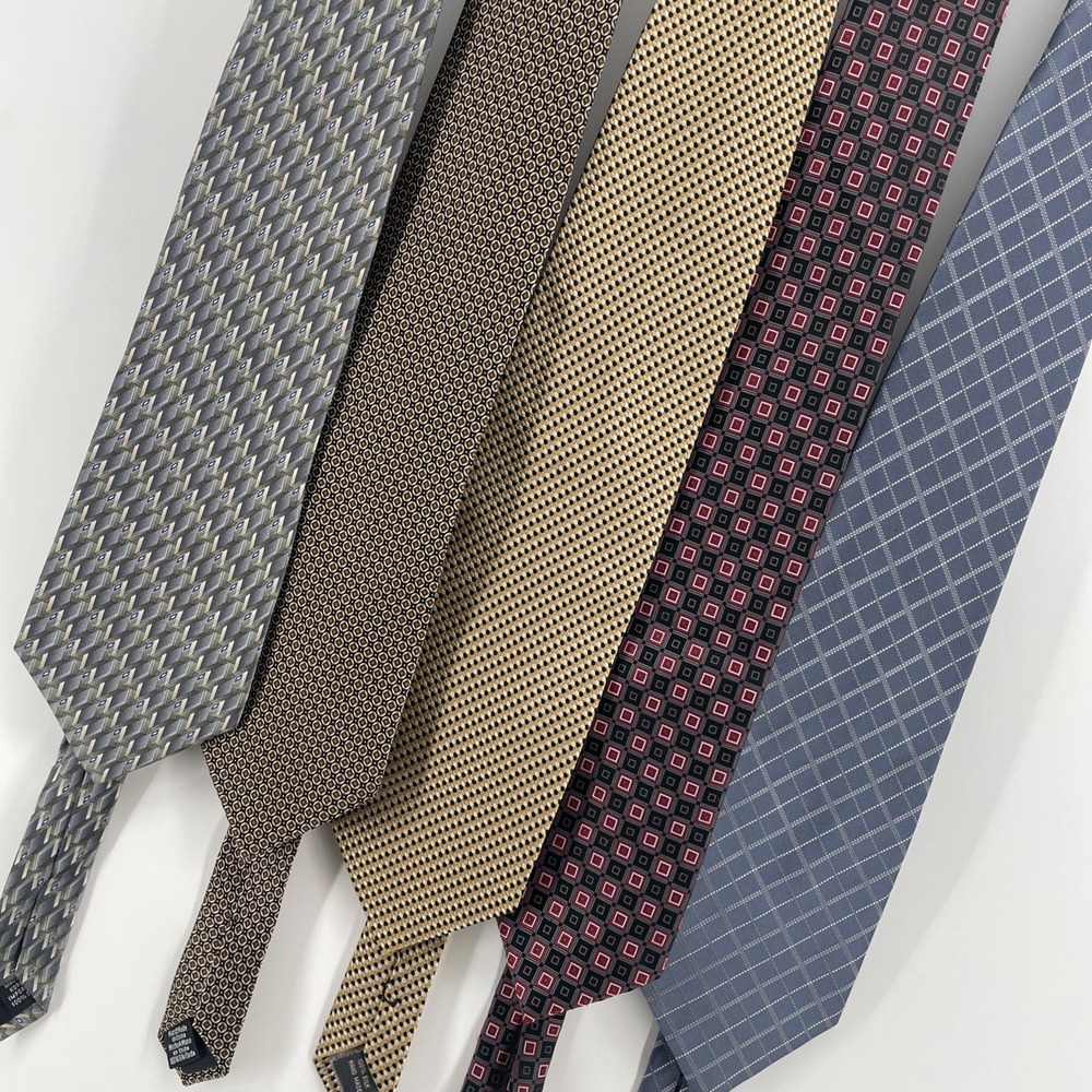 Lot of 6 100% Silk Men's Ties Black Grey Red Yellow Ivory Retro Old Money Career